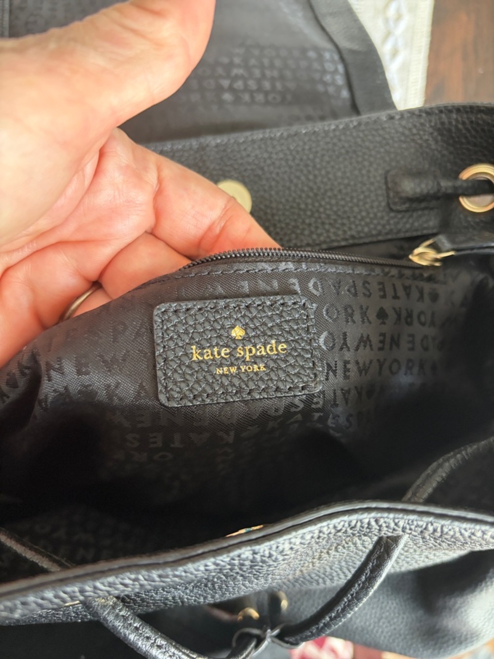 kate spade Black Pebbled Leather Drawstring Flap Backpack - Picture 5 of 11